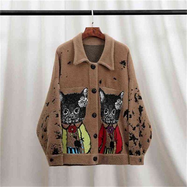 

women's sweaters coffee artificial mink fur bf lazy wind loose coat women's winter youth knitted cardigan sweater thickened to kee, White;black