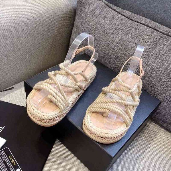 

beach sandals women's hemp sandals summer shoes back lace up open toe increase height series, Black