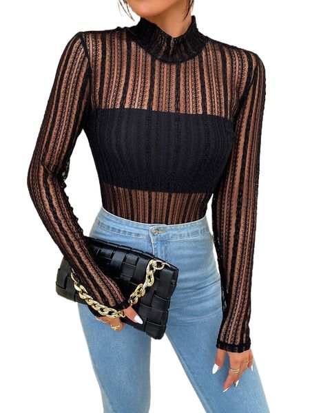 

mock neck lace without camisole 20to#, White