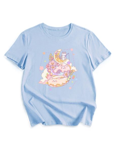 

romwe x 23yueliang cartoon print tee c6d4#, White