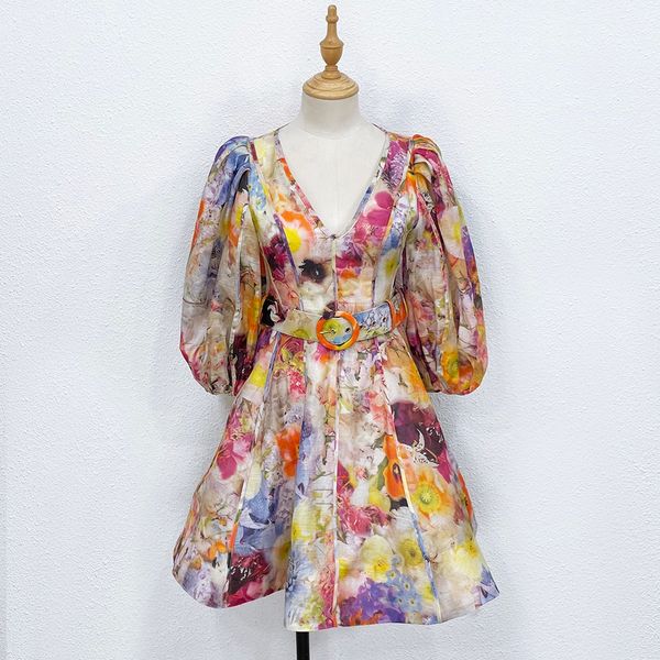 

2022 zim women's floral patchwork decal print dress, Black;gray