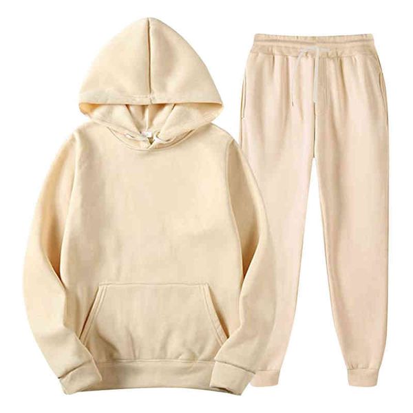 

new men's women solid color long sleeved hooded sweatshirt and pant jogging set casual winter warm hoodies tracksuit sport suit g1217, Gray