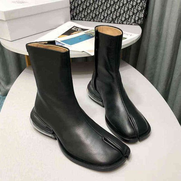 

dress shoes women split toe air cushion ankle boot real leather ninja tabi cow woman medium heel 4cm lady short 220715, Black