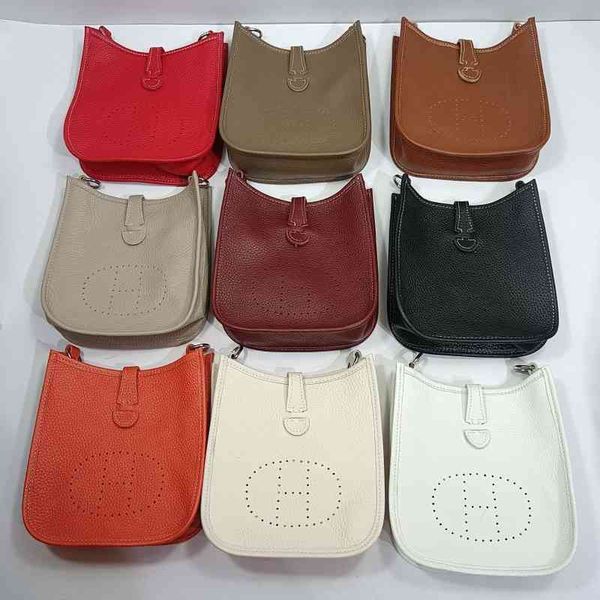 

high end first layer original cowhide bucket bag evelyn leather womens litchi pattern h hollow single shoulder messenger bag