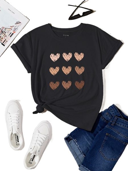 

heart print tee h06g#, White