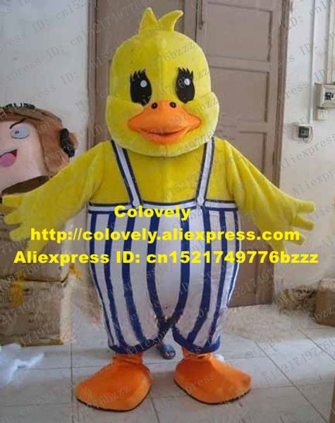 Mascote boneca traje bonito amarelo pato mascote traje mascotte patinho morre quackquack com branco azul listras macacões adulto no.2780 fre
