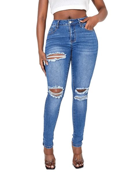 

sxy ripped moustache effect skinny jeans e0qz#, Blue