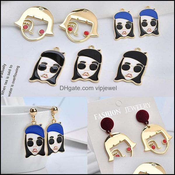 Charms Jewels Conclus￵es Componentes Est 30pcs/lote de lotes pendente de liga de ￳leo Diy Fashoin Beauty Girl Head Breating Ornament AcessoryCharms Deli