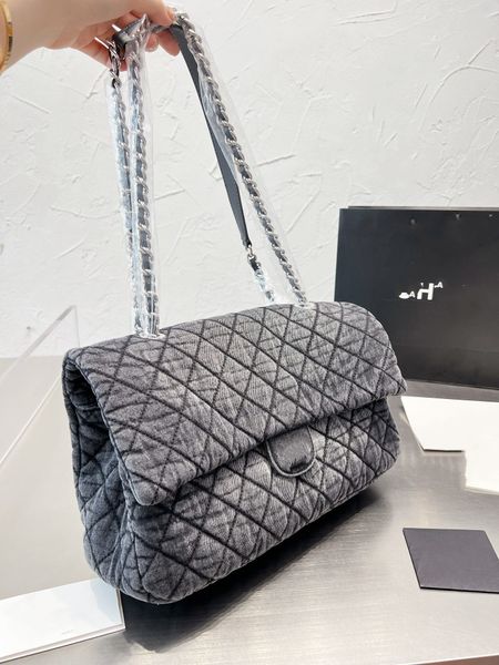 

designer denim maxi jumbo classic flip bag quilted satin chain cross shoulder big mac luxury designer street cool large capacity outdoor tra