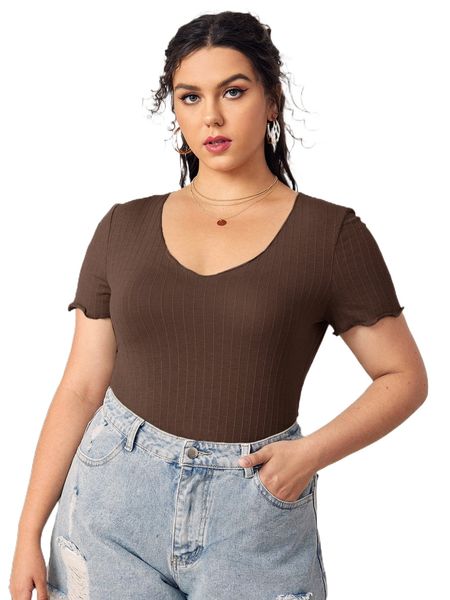 

plus lettuce trim sleeve ribbed tee 80bz#, Black