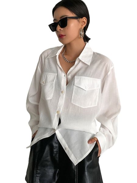

dazy patched pocket drop shoulder blouse r4ct#, White