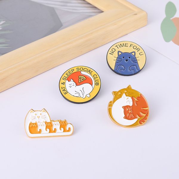 

new creative cute cat brooch round card letters fashion cartoon cute personality alloy enamel metal badge, Gray