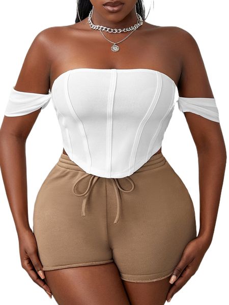 

sxy off shoulder curved hem r4hn#, White