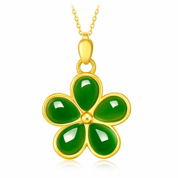 Collana di trifoglio collane con pendente in pietra preziosa di giada verde classica regalo di compleanno di gioielli in oro 18 carati per collane con catene girocollo da donna