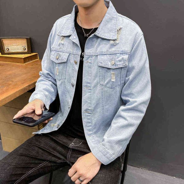 

dyb&zacq spring 2021 new college students made old denim shirt men's long-sleeved slim shirt handsome jacket fashion jacket y220803, Black;brown