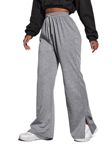 

drawstring waist split hem sweatpants x6tr#, Black;white