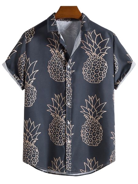 

men allover pineapple print shirt p1ug#, White;black