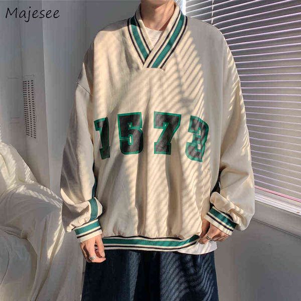 

men v-neck hoodies letter printing preppy style sweatshirts couple baggy long sleeve high street fashion streetwear males y220702, Black