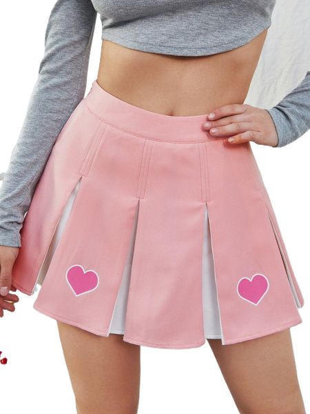 

high waist heart print split skirt w23y#, Black
