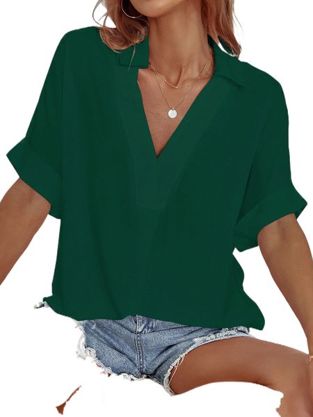 

notched neck batwing sleeve blouse l1ie#, White