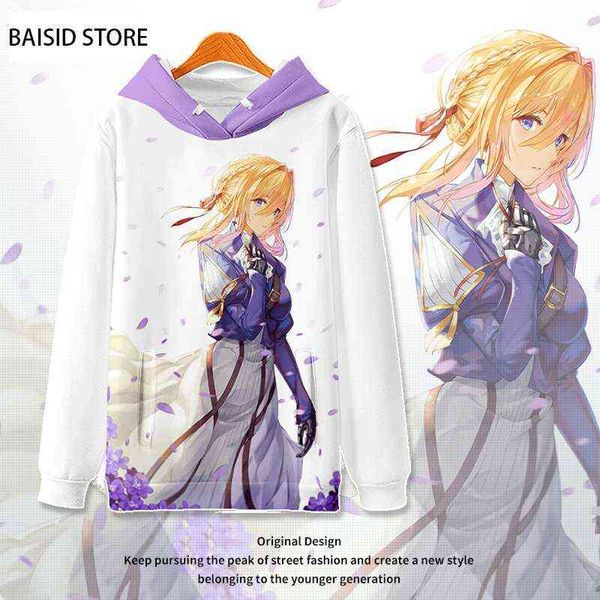 

2022 3d violet evergarden printed cosplay hooded sweatshirt women/men casual hoodie clothes harajuku casual hoodies men hoodi y220716, Black