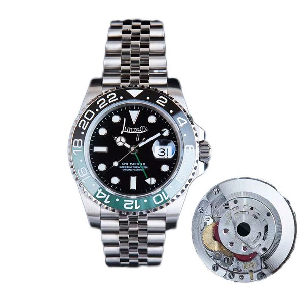 

black and green ceramic watch ring gmt 3285 movement 904l glide smooth second hand factory outlet luminous needles, Slivery;brown