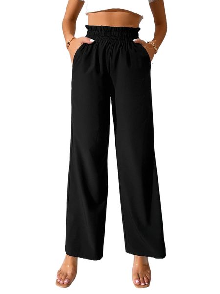 

tall slant pocket paperbag waist pants q9nn#, Black;white