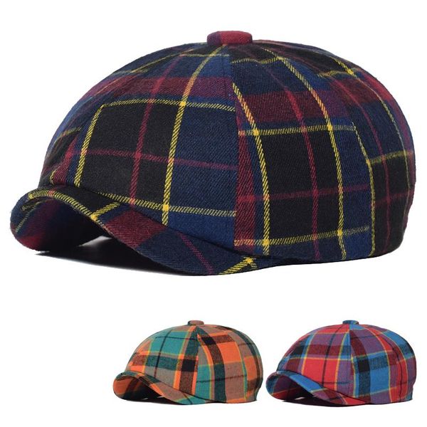 Berretti Unisex Casual Plaid Sboy Caps Uomo Donna Cappello ottagonale Cappelli da detective Berretti piatti retrò Berretti