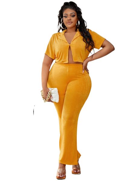

sxy plus lapel neck & flare leg pants z1se#, Black