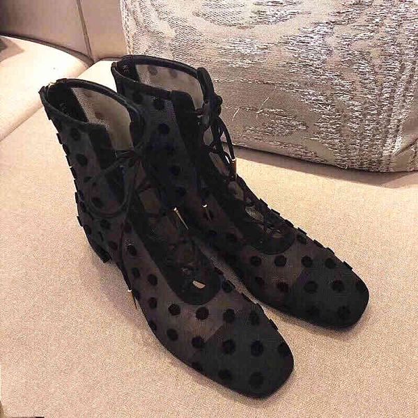 

boots famous designer's martin boots mesh front and rear shoelaces zipper spring summer series, Black