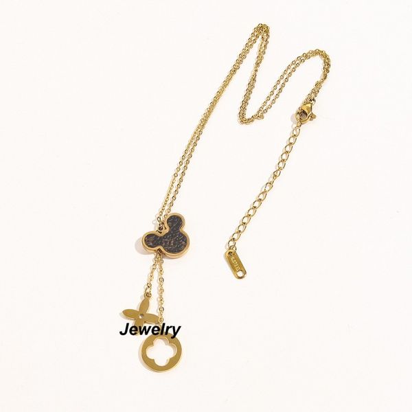 

classic design clover tassel mouse pendant stainless steel necklace luxury 18k gold ins style women jewelry, Silver
