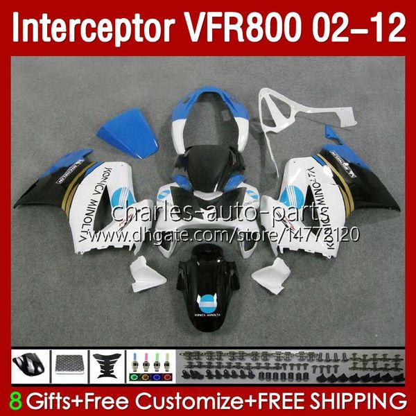 Carene per HONDA Interceptor VFR800 VFR 800 RR CC Nero bianco blu 800RR VFR800RR 02 03 04 05 06 07 Corpo 129No.77 800CC 2002 2008 2009 2010 2011 2012 VFR-800 02-12 Carrozzeria