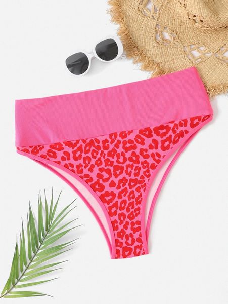

plus leopard rib bikini bottom c9j2#, Black