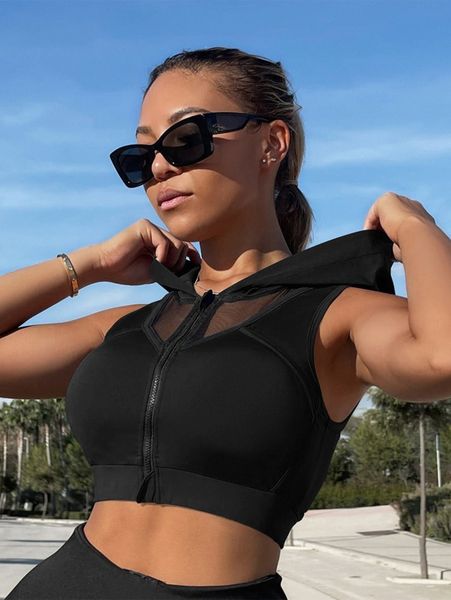 

breathable contrast mesh sports bra e2sh#, Gray