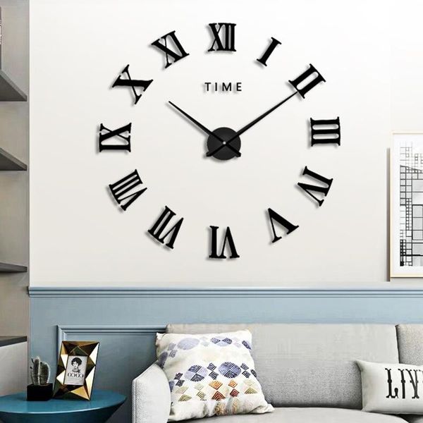 Relógios de parede moda relógio 3d design moderno design acrílico espelho adesivo de sala de estar decoração quartzo assistir horloge home decorwall
