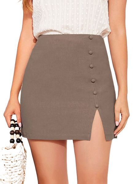 

high waist fake button slit skirt 74bb#, Black