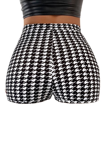 

houndstooth print biker shorts p1cl#, White;black