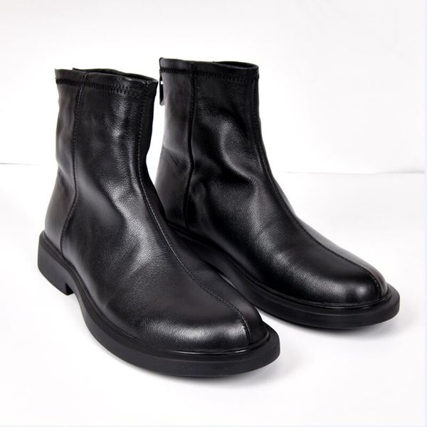 

cowhide leather men black boots causal man designer booties soft male ankle boot