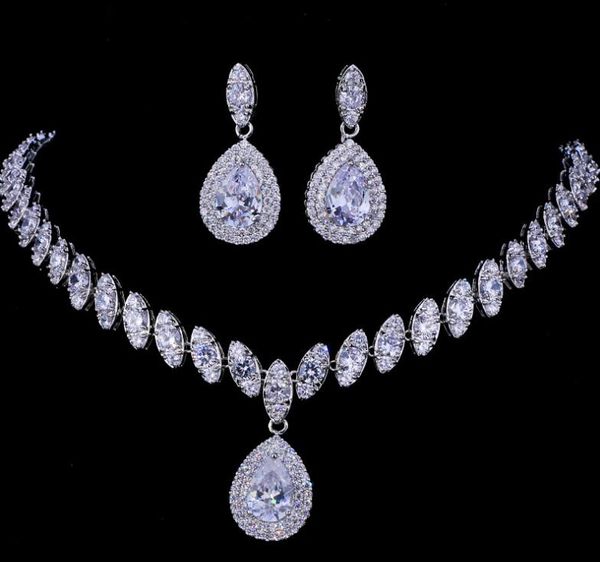 

14k gold plate bridal dress jewelry link, chain set zircon water drop inlaid multi color necklace set, Black