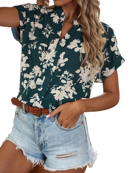 

floral print notched neck blouse o3nf#, White