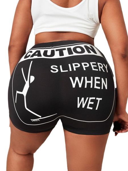 

sxy plus cartoon and slogan graphic shorts h6zk#, Black