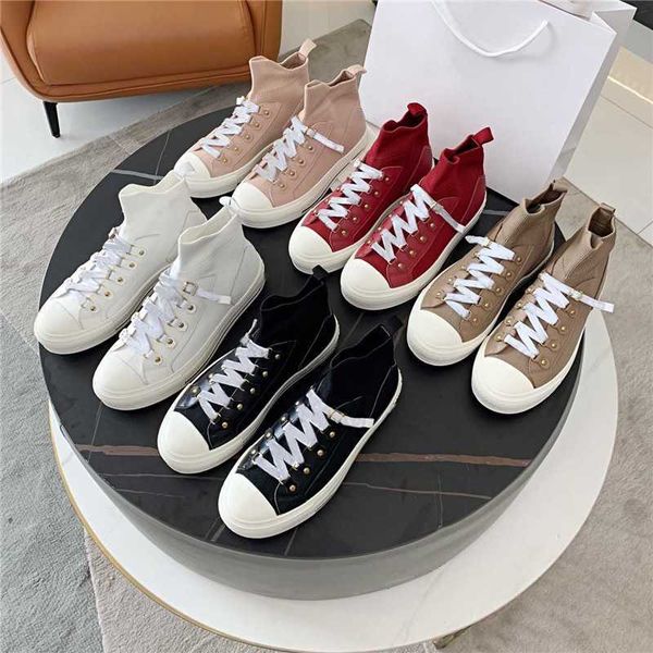 

2021 women casual shoes canvas shoe alphabet printed embroidery sneakers high comfortable mesh breathable oblique socks trainers box, Black