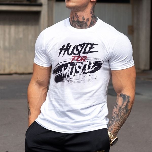 

kasual lengan pendek t shirt pria olahraga kebugaran kaus katun binaraga kurus tee musim panas baju atasan 220610, White;black