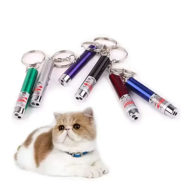 Mini Cat Red Laser Pointer Pen Смешная светодиодная легкая питомца Toys Toys ChapeChain 2 в 1 дразнить кошки Pen Sxaug01