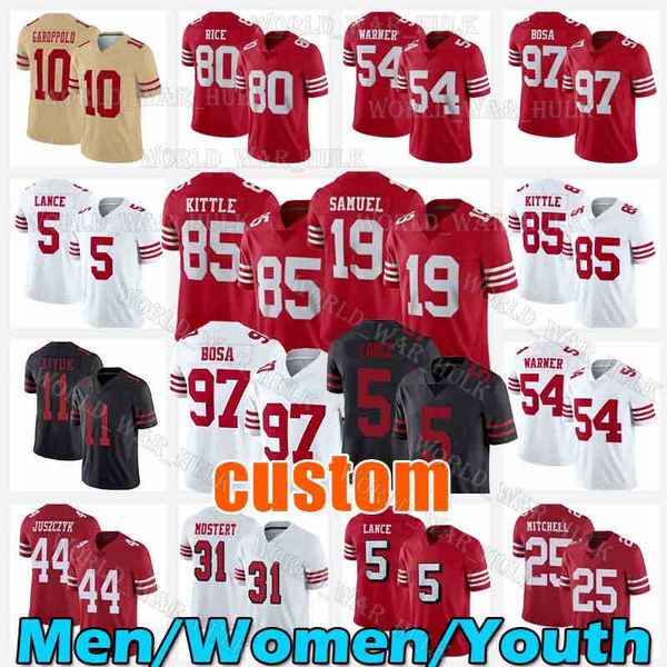 

san francisco''49ers''19 deebo samuel jersey george kittle trey lance football kyle juszczyk nick bosa fred warner jimmy, Black;red