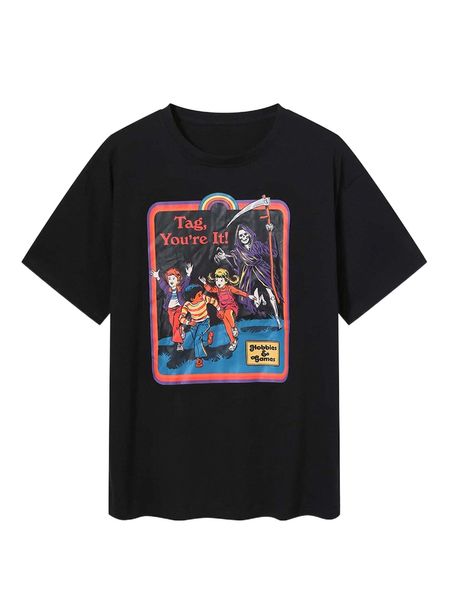 

romwe x stevenrhodes letter skull & figure graphic oversized tee h6kg#, White