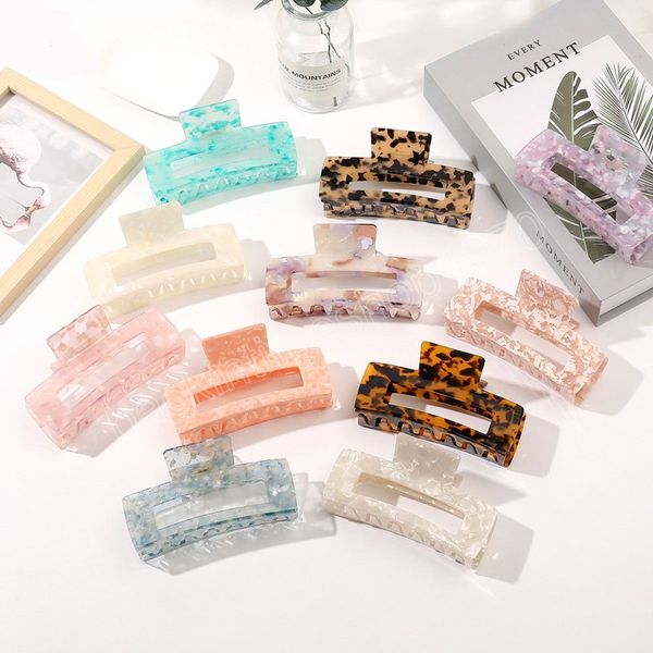 

13cm rectangle hair claw oversized square grab clips barrettes acetate leopard clamp hair clip women hair accessories, Slivery;white