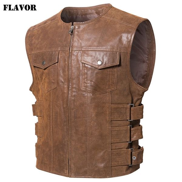 FLAVOUR Neue Herren-Motorradweste aus echtem Leder LJ201029