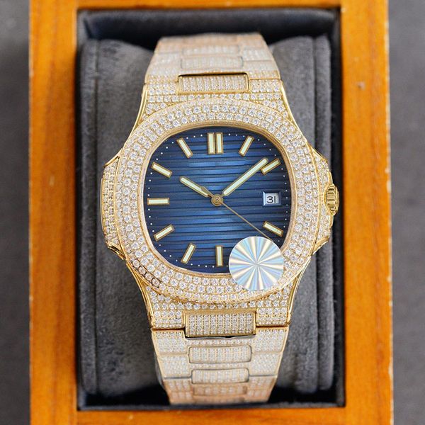 

diamond watch 40mm automatic mechanical mens watches diamonds bezel sapphire stainless steel wristband life waterproof montre de luxe, Slivery;brown
