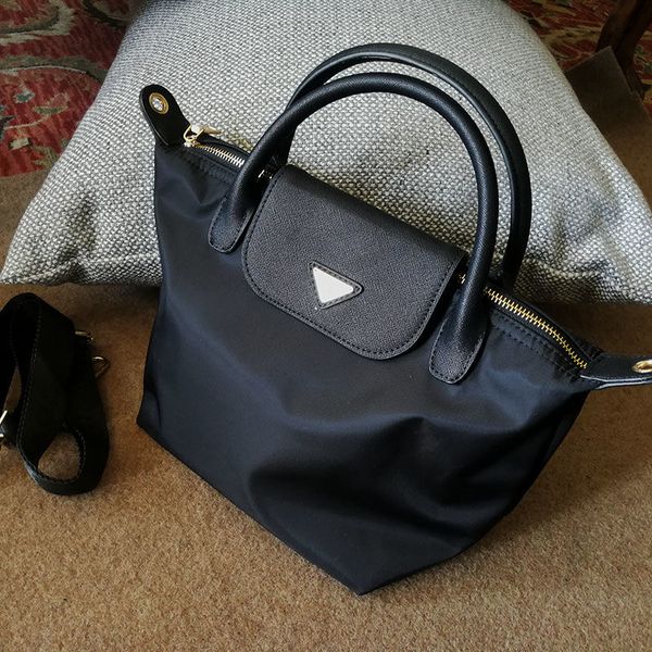 

nylon shopping tote bags women black dumpling handbags with strap trimmed leather lady purse